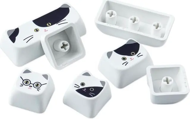 Alt view image 5 of 7 - PBT Keycaps 135 Keys Black and White Cat Cute Cat Shape keycaps Set Dye-Sublimation Mao Profile Custom Keycaps for Cherry Gateron MX Swithes Mechanical Keyboards