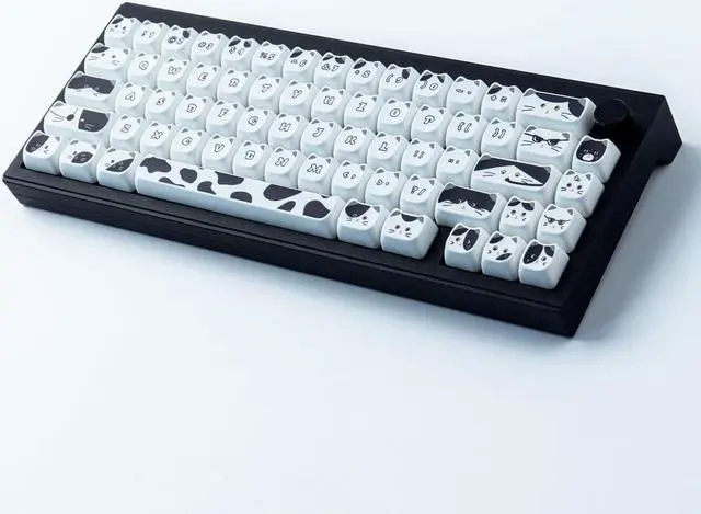 Alt view image 6 of 7 - PBT Keycaps 135 Keys Black and White Cat Cute Cat Shape keycaps Set Dye-Sublimation Mao Profile Custom Keycaps for Cherry Gateron MX Swithes Mechanical Keyboards