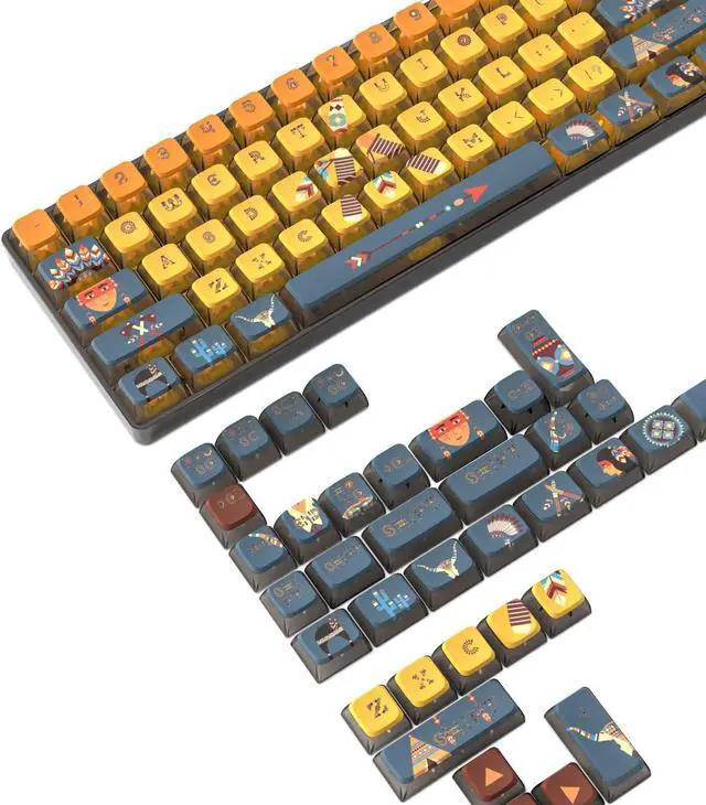 Main image of 120 Key PBT Pudding Keycap Set ASA Profile with Transluscent PC Layer Dye-Sub Aboriginal Theme for 61/68/84/87/100/104Key TKL Cherry MX Gateron Kailh Cross Type Switch ANSI Mechanical Keyboard(Blue)