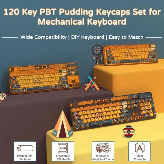 Alt view image 2 of 7 - 120 Key PBT Pudding Keycap Set ASA Profile with Transluscent PC Layer Dye-Sub Aboriginal Theme for 61/68/84/87/100/104Key TKL Cherry MX Gateron Kailh Cross Type Switch ANSI Mechanical Keyboard(Blue)