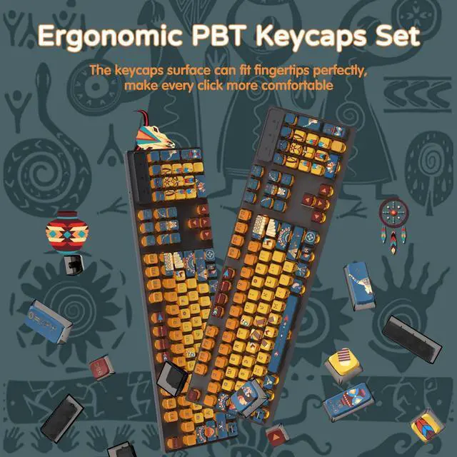 Alt view image 4 of 7 - 120 Key PBT Pudding Keycap Set ASA Profile with Transluscent PC Layer Dye-Sub Aboriginal Theme for 61/68/84/87/100/104Key TKL Cherry MX Gateron Kailh Cross Type Switch ANSI Mechanical Keyboard(Blue)
