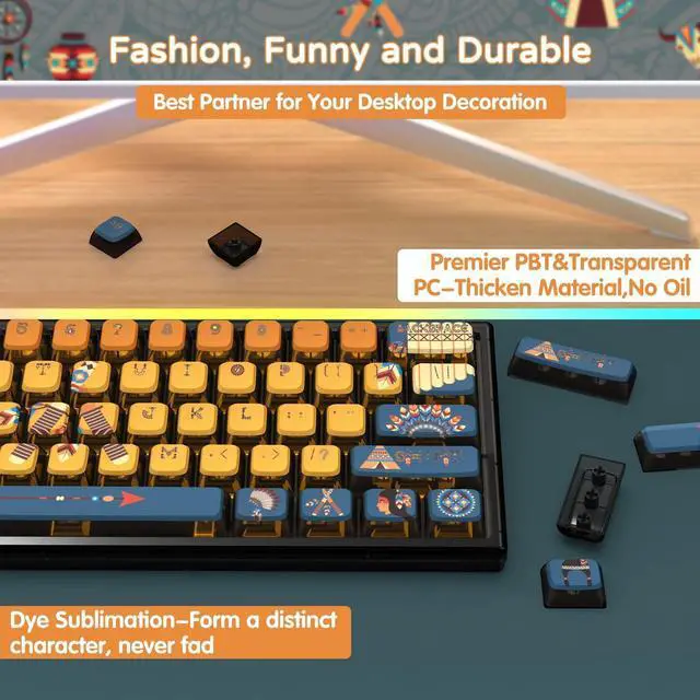Alt view image 3 of 7 - 120 Key PBT Pudding Keycap Set ASA Profile with Transluscent PC Layer Dye-Sub Aboriginal Theme for 61/68/84/87/100/104Key TKL Cherry MX Gateron Kailh Cross Type Switch ANSI Mechanical Keyboard(Blue)