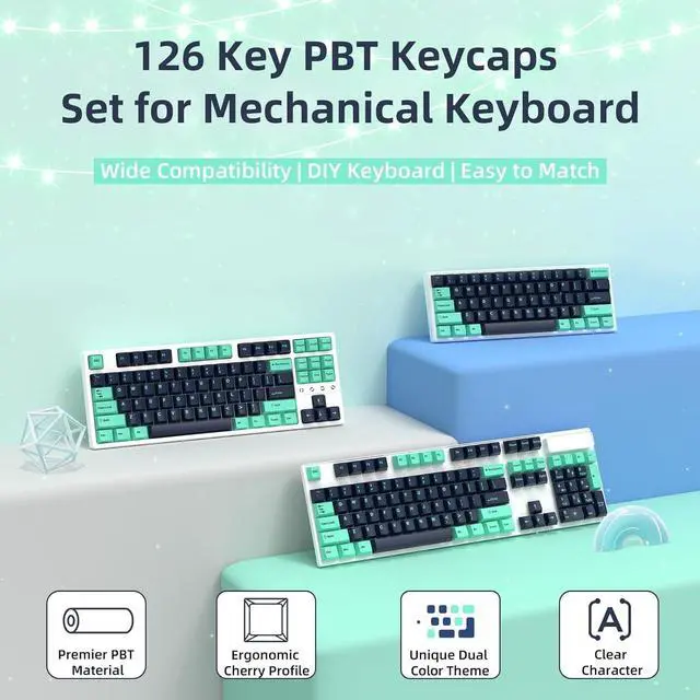 Alt view image 2 of 7 - 126 Key Custom PBT Keycap Set Cherry Profile for 61/68/84/87/98/100/104Key Compact TKL 60% Full Size Gateron Kailh Box Outemu Cross Type Switch ANSI Mechanical Keyboard DIY(Navy/Light Blue)