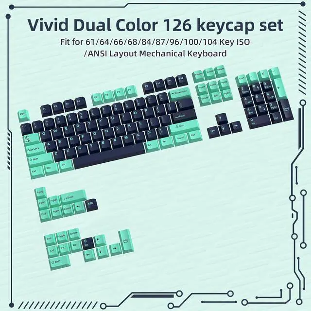 Alt view image 7 of 7 - 126 Key Custom PBT Keycap Set Cherry Profile for 61/68/84/87/98/100/104Key Compact TKL 60% Full Size Gateron Kailh Box Outemu Cross Type Switch ANSI Mechanical Keyboard DIY(Navy/Light Blue)