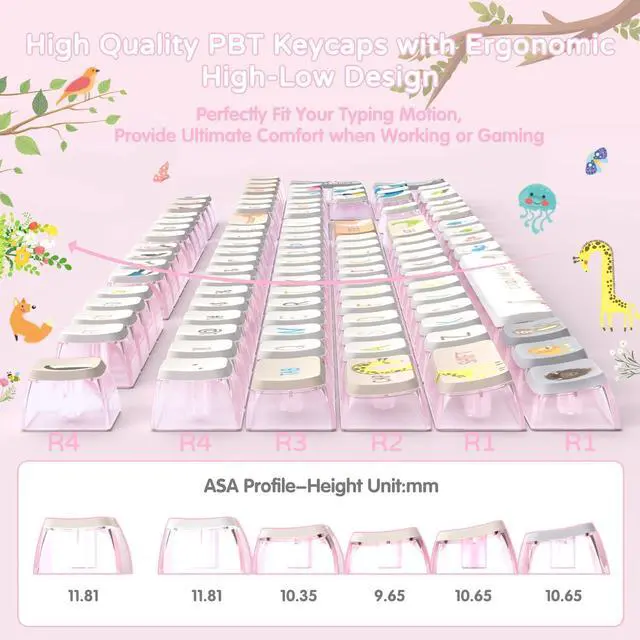 Alt view image 6 of 7 - 120 Key PBT Pudding Keycap Set ASA Profile with Transluscent PC Layer Dye-Sub Zoo Animal Theme for 61/84/87/98/100/104Key TKL Cherry Gateron Kailh Cross Type Switch ANSI Mechanical Keyboard(Off-White)