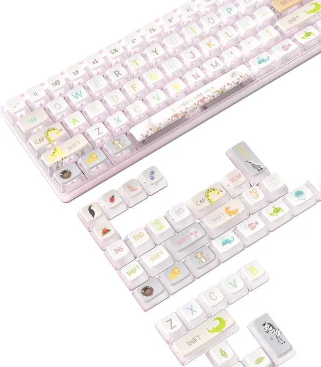 Main image of 120 Key PBT Pudding Keycap Set ASA Profile with Transluscent PC Layer Dye-Sub Zoo Animal Theme for 61/84/87/98/100/104Key TKL Cherry Gateron Kailh Cross Type Switch ANSI Mechanical Keyboard(Off-White)