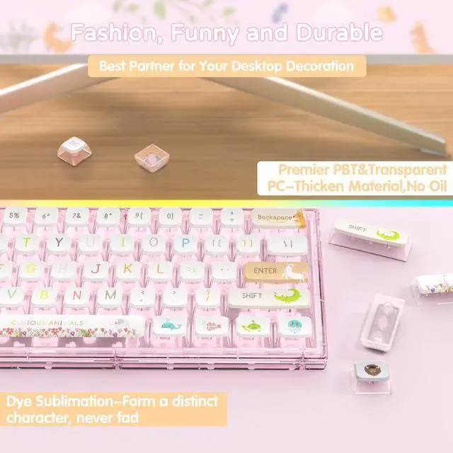 Alt view image 3 of 7 - 120 Key PBT Pudding Keycap Set ASA Profile with Transluscent PC Layer Dye-Sub Zoo Animal Theme for 61/84/87/98/100/104Key TKL Cherry Gateron Kailh Cross Type Switch ANSI Mechanical Keyboard(Off-White)