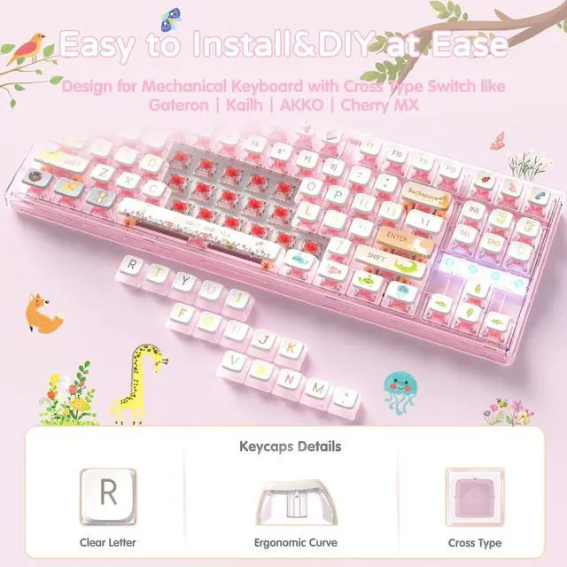 Alt view image 4 of 7 - 120 Key PBT Pudding Keycap Set ASA Profile with Transluscent PC Layer Dye-Sub Zoo Animal Theme for 61/84/87/98/100/104Key TKL Cherry Gateron Kailh Cross Type Switch ANSI Mechanical Keyboard(Off-White)