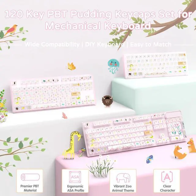 Alt view image 2 of 7 - 120 Key PBT Pudding Keycap Set ASA Profile with Transluscent PC Layer Dye-Sub Zoo Animal Theme for 61/84/87/98/100/104Key TKL Cherry Gateron Kailh Cross Type Switch ANSI Mechanical Keyboard(Off-White)