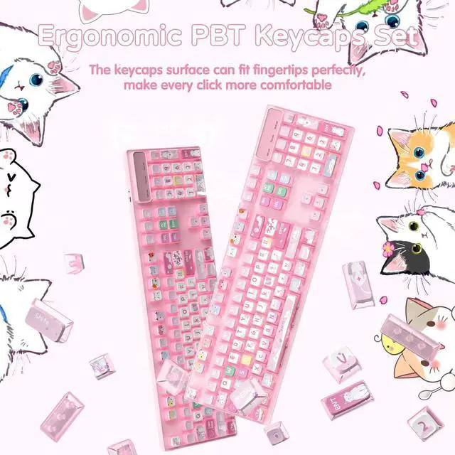 Alt view image 7 of 7 - 120 Key PBT Pudding Keycap Set ASA Profile with Transluscent PC Layer Dye-Sub Cute Cat Theme for 61/84/87/98/100/104Key TKL Cherry MX Gateron Kailh Cross Type Switch ANSI Mechanical Keyboard DIY(Pink)