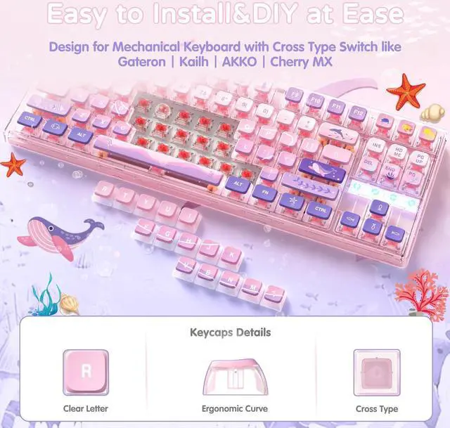 Alt view image 4 of 7 - 120 Key PBT Pudding Keycap Set ASA Profile with Transluscent PC Layer Dye-Sub Dreamy Sea Theme for 61/84/87/98/100/104Key TKL Cherry MX Gateron Kailh Cross Type Switch ANSI Mechanical Keyboard(Purple)