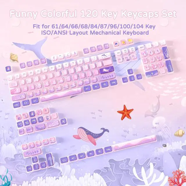 Alt view image 7 of 7 - 120 Key PBT Pudding Keycap Set ASA Profile with Transluscent PC Layer Dye-Sub Dreamy Sea Theme for 61/84/87/98/100/104Key TKL Cherry MX Gateron Kailh Cross Type Switch ANSI Mechanical Keyboard(Purple)
