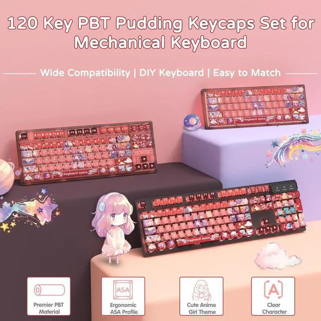 Alt view image 2 of 7 - 120 Key PBT Pudding Keycap Set ASA Profile with Transluscent PC Layer Dye-Sub Anime Girl Theme for 61/84/87/98/100/104Key TKL Cherry Gateron Kailh Cross Type Switch ANSI Mechanical Keyboard DIY(Red)