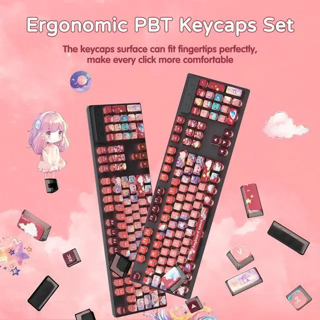 Alt view image 5 of 7 - 120 Key PBT Pudding Keycap Set ASA Profile with Transluscent PC Layer Dye-Sub Anime Girl Theme for 61/84/87/98/100/104Key TKL Cherry Gateron Kailh Cross Type Switch ANSI Mechanical Keyboard DIY(Red)