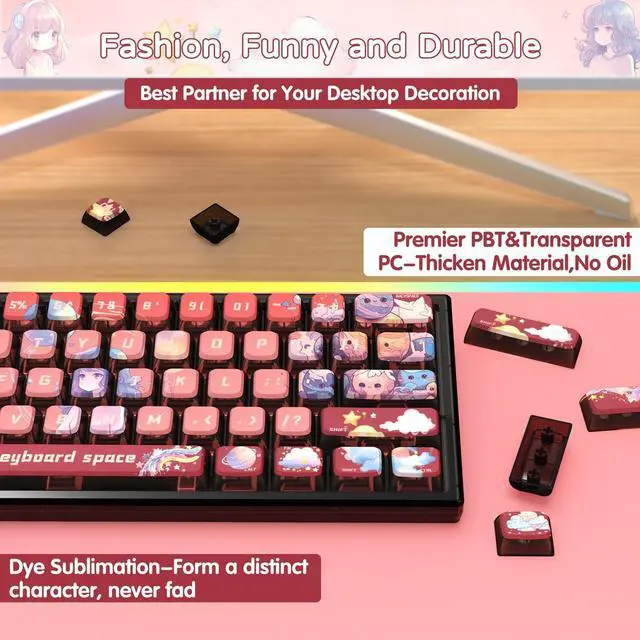 Alt view image 3 of 7 - 120 Key PBT Pudding Keycap Set ASA Profile with Transluscent PC Layer Dye-Sub Anime Girl Theme for 61/84/87/98/100/104Key TKL Cherry Gateron Kailh Cross Type Switch ANSI Mechanical Keyboard DIY(Red)