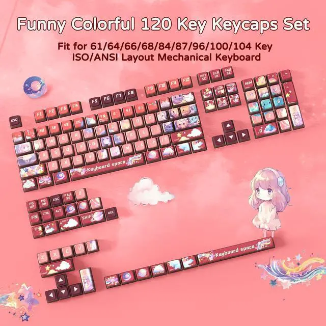 Alt view image 7 of 7 - 120 Key PBT Pudding Keycap Set ASA Profile with Transluscent PC Layer Dye-Sub Anime Girl Theme for 61/84/87/98/100/104Key TKL Cherry Gateron Kailh Cross Type Switch ANSI Mechanical Keyboard DIY(Red)