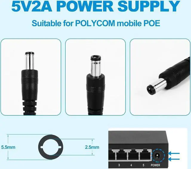 Alt view image 5 of 7 - 5v Power Supply is utilized for Cisco IP Phones Such as SPA300, SPA303, SPA500, SPA501, SPA502, SPA504, SPA508, SPA509, SPA512, SPA514G, SPA525G2, SPA900, SPA922, SPA942, and SPA962.