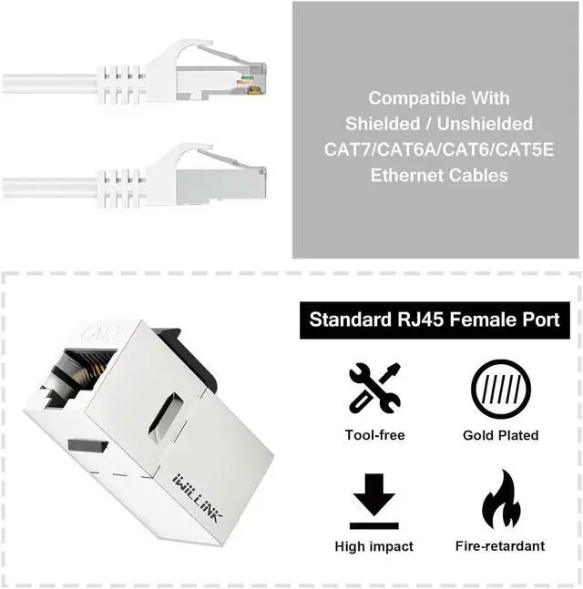 Alt view image 3 of 7 - 10Gbps CAT7 Coupler RJ45 Keystone Shielded Coupler 10-Pack, Ethernet Coupler, Female to Female Keystone Jack,STP Keystone Insert for Cat7/Cat6a/Cat6/Cat5e Cable