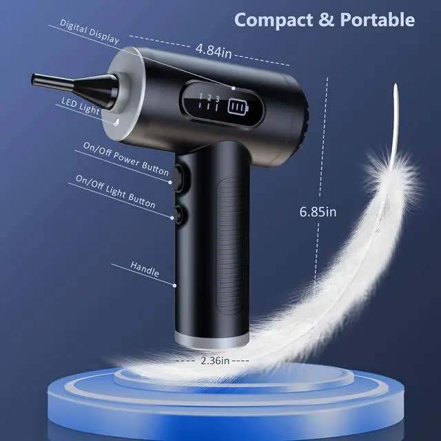 Alt view image 6 of 7 - Electric Compressed Air Duster, 3-Gear Dust Blower for Computers Cordless PC Dusters Keyboard Electronics Cleaning Kit - 50000RPM 6000mAh Rechargeable with LED Light Display