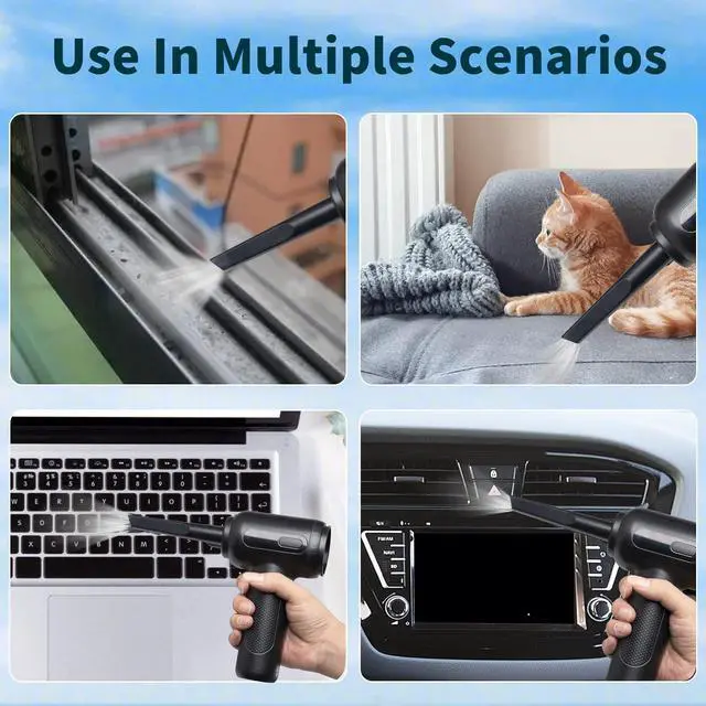 Alt view image 7 of 7 - Compressed air Duster - 2 in 1 100000RPM Electric Air Blower, 7600mAh Battery Cordless Dust Blower for Keyboard Cleaner- car Duster - PC Duster Electric air Duster,Rechargeable AIC Can for Office Comp