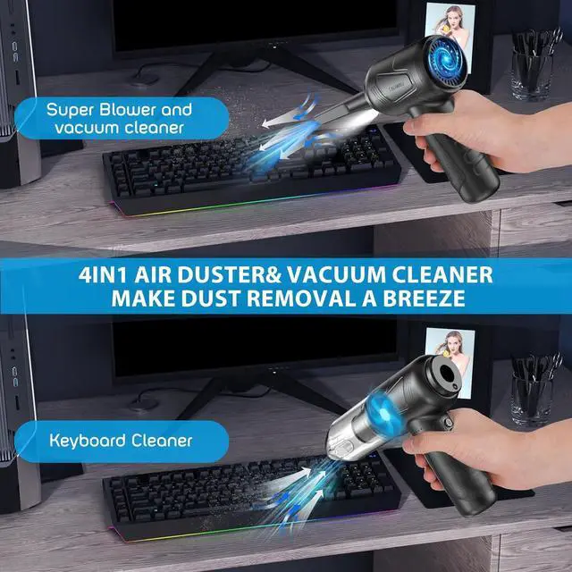 Alt view image 5 of 7 - Compressed Air Duster with Air Blower 160000RPM Vacuum Cleaner and Air Duster 4 in 1 Keyboard Cleaner,No Canned Air Duster,Electir Air Duster,Replaces for Compressed Air Cans &Vacuum Cleaner for PC