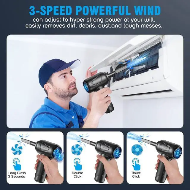 Alt view image 2 of 7 - Compressed Air Duster with Air Blower 160000RPM Vacuum Cleaner and Air Duster 4 in 1 Keyboard Cleaner,No Canned Air Duster,Electir Air Duster,Replaces for Compressed Air Cans &Vacuum Cleaner for PC