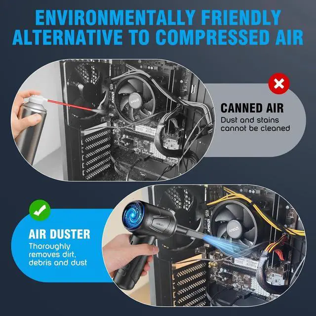 Alt view image 4 of 7 - Compressed Air Duster with Air Blower 160000RPM Vacuum Cleaner and Air Duster 4 in 1 Keyboard Cleaner,No Canned Air Duster,Electir Air Duster,Replaces for Compressed Air Cans &Vacuum Cleaner for PC