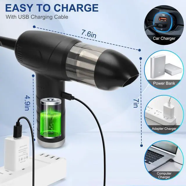 Alt view image 5 of 7 - Compressed Air Duster, Electric Air Duster & Vacuum Cleaner 2 in 1, 12500 RPM 9000mAh Canned Air Rechargeable Cordless Air Duster Can for Computer Keyboard Electronics Car Cleaning