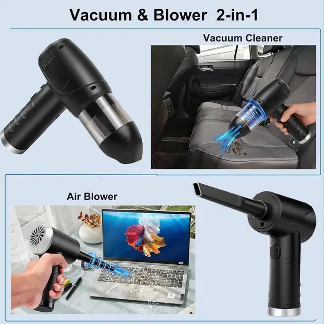 Alt view image 2 of 7 - Compressed Air Duster, Electric Air Duster & Vacuum Cleaner 2 in 1, 12500 RPM 9000mAh Canned Air Rechargeable Cordless Air Duster Can for Computer Keyboard Electronics Car Cleaning