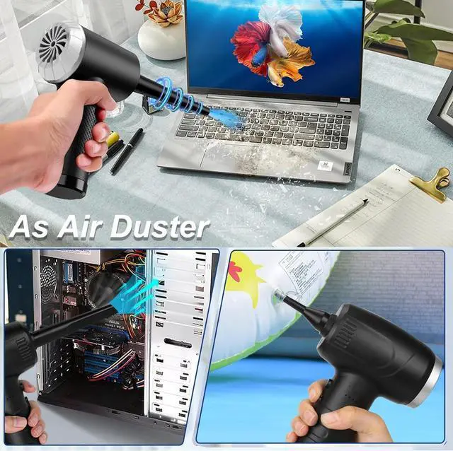 Alt view image 3 of 7 - Compressed Air Duster, Electric Air Duster & Vacuum Cleaner 2 in 1, 12500 RPM 9000mAh Canned Air Rechargeable Cordless Air Duster Can for Computer Keyboard Electronics Car Cleaning