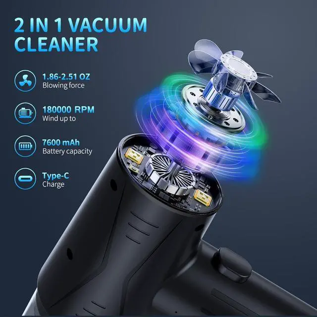 Alt view image 2 of 7 - Compressed-Air-Duster-Air-Blower- 180000RPM Air Duster Cleaner 2 in 1- Keyboard Cleaner - no Canned air Dusters- Electric Air Duster - Replaces Air Cans - Jet Dryer Blower Cleaner for pc