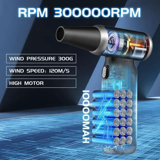 Alt view image 5 of 7 - Compressed-Air-Duster-Blower-Fan-pc Duster Electric 300000RPM- Replace Compressed air can-Keyboard Clean-car Cleaning Kits-Turbo Fan-Car Dryer air Blower-Jet Fan-No air Canned dusters for Cleaning