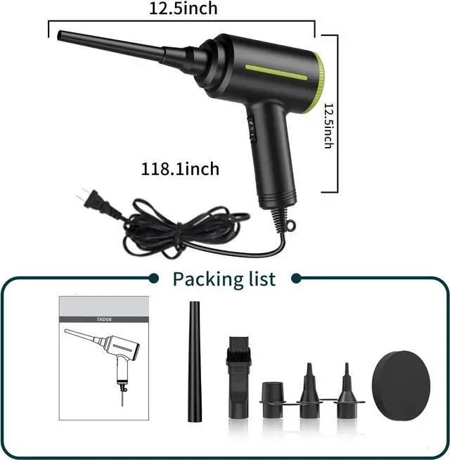 Alt view image 7 of 7 - Compressed Air Duster, Electric Air Duster, Handheld Air Blower, 500W 40000RPM Powerful Air Duster, Cored Air Duster for Computer Keyboard Electronics Cleaning