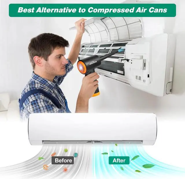 Alt view image 2 of 7 - Compressed Air Duster-Reusable Electric Air Duster-3 Speeds 60000 RPM with LED Light-Canned Air Replacement for Keyboard Cleaning-Rechargeable Cordless Air Duster for Computer and Car Blowing