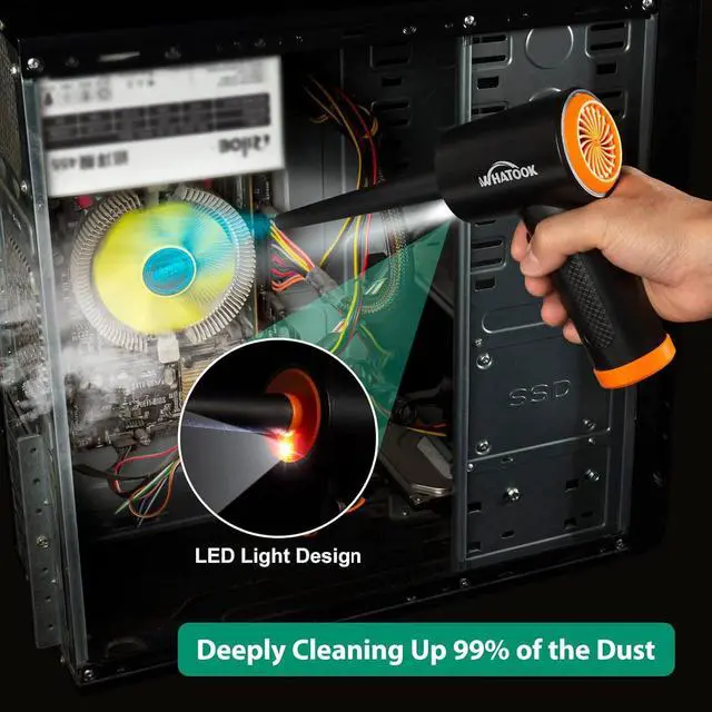 Alt view image 6 of 7 - Compressed Air Duster-Reusable Electric Air Duster-3 Speeds 60000 RPM with LED Light-Canned Air Replacement for Keyboard Cleaning-Rechargeable Cordless Air Duster for Computer and Car Blowing