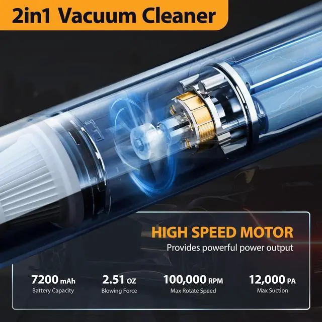 Alt view image 3 of 7 - Car Vacuum Cleaner Cordless: 3 in 1 Powerful Handheld Vacuum & Air Duster, 12000PA Lightweight Mini Portable Rechargeable Hand Held Hoover Suitable for Cleaning Office Cars Homes Pets Hair