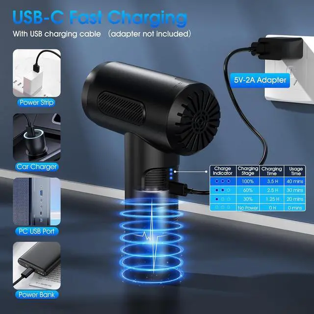 Alt view image 5 of 7 - Compressed Air Duster, 100000RPM Handheld Car Vacuum/Air Blower& Pump, 3 Gear Adjustable Electric Air Duster/Car Vacuum Cleaner, Keyboard Duster with LED Light-10 Kits Air Blower for Computer