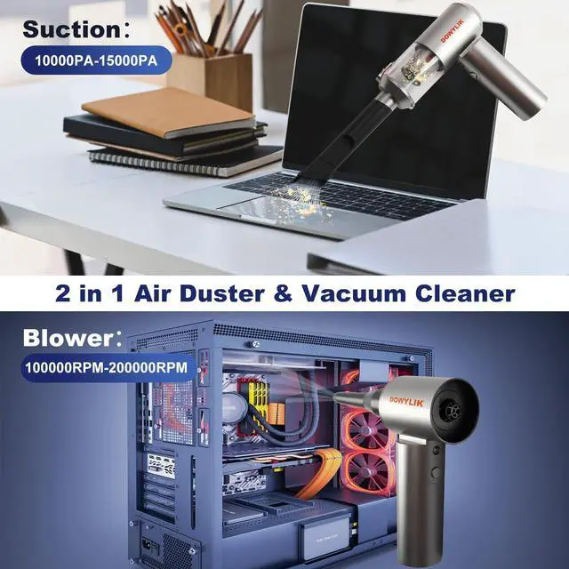 Alt view image 2 of 7 - 2 in 1 Air Duster & Vacuum, 200000RPM Compressed Air Duster with LED, Brushless Motor Air Blower, 15000PA Car Vacuum Cleaner Cordless Foldable for Airify Pro Home, Carpet, Canned Air