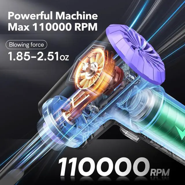 Alt view image 2 of 6 - Compressed Air Duster Keyboard Cleaner-Cordless Electric Air Duster for Computer PC 110000RPM Canned Air Blower Spray Can Car Duster Cleaning