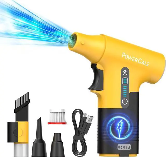 Main image of Electric Air Duster - 120000RPM Compressed Air Duster, Stepless Speed Tiny Electric Cleaner for Keyboard PC Deep Cleaning, Rechargeable Air Blower - Fantasy Yellow
