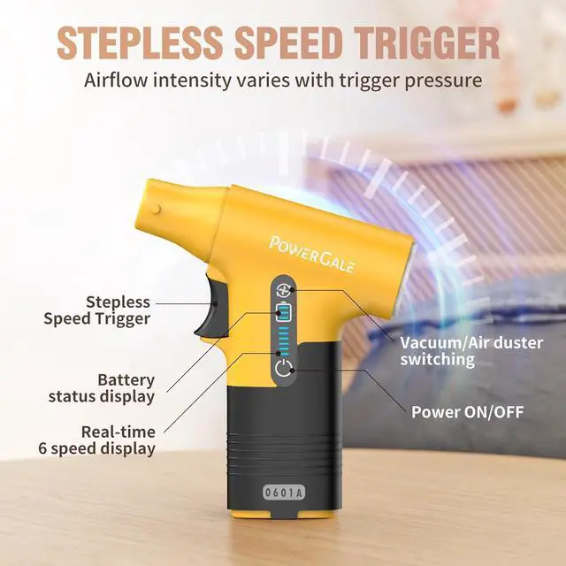 Alt view image 4 of 6 - Electric Air Duster - 120000RPM Compressed Air Duster, Stepless Speed Tiny Electric Cleaner for Keyboard PC Deep Cleaning, Rechargeable Air Blower - Fantasy Yellow