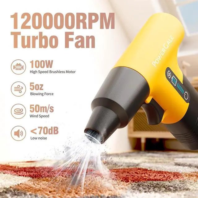 Alt view image 2 of 6 - Electric Air Duster - 120000RPM Compressed Air Duster, Stepless Speed Tiny Electric Cleaner for Keyboard PC Deep Cleaning, Rechargeable Air Blower - Fantasy Yellow