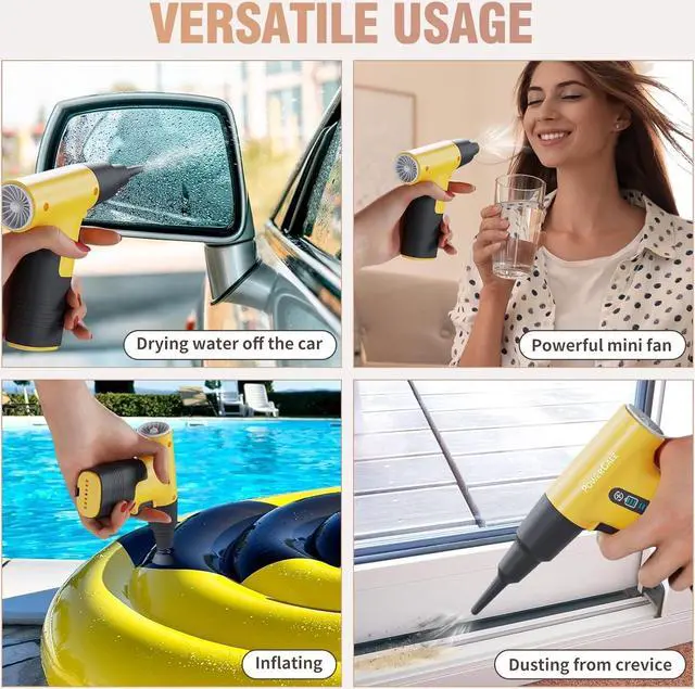 Alt view image 6 of 6 - Electric Air Duster - 120000RPM Compressed Air Duster, Stepless Speed Tiny Electric Cleaner for Keyboard PC Deep Cleaning, Rechargeable Air Blower - Fantasy Yellow