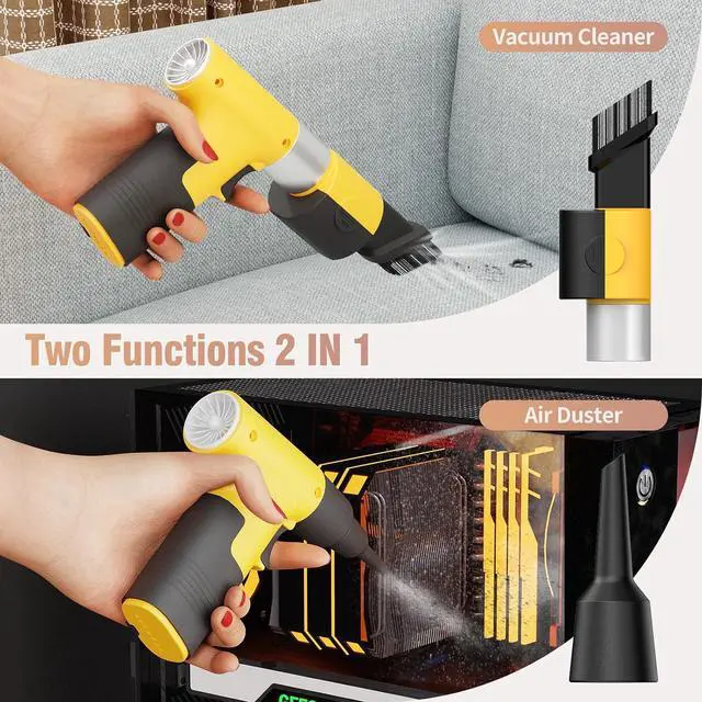 Alt view image 3 of 6 - Electric Air Duster - 120000RPM Compressed Air Duster, Stepless Speed Tiny Electric Cleaner for Keyboard PC Deep Cleaning, Rechargeable Air Blower - Fantasy Yellow