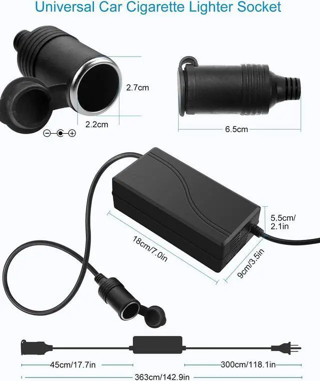 Alt view image 3 of 7 - AC to DC Converter 110V to 12V Converter 20.8A 250W with Car Cigarette Lighter Socket 100V~240V AC to DC 12 Volt 20A 18A 15A Power Supply Adapter for Car Refrigerator Tire Inflator Cleaner