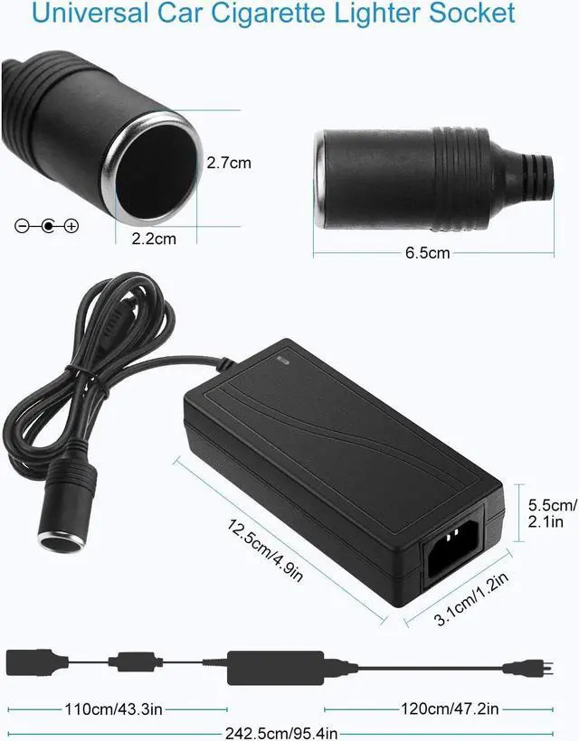 Alt view image 3 of 7 - AC to DC Converter 12V 5A 60W 100-240V to 12V Car Cigarette Lighter Socket AC/DC Power Adapter Power Supply for Car Vacuum Cleaner Car Fan Car MP3 Other Car Devices Under 60W