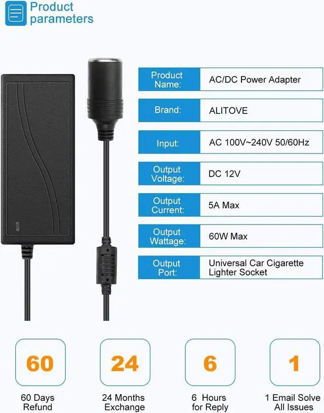 Alt view image 2 of 7 - AC to DC Converter 12V 5A 60W 100-240V to 12V Car Cigarette Lighter Socket AC/DC Power Adapter Power Supply for Car Vacuum Cleaner Car Fan Car MP3 Other Car Devices Under 60W