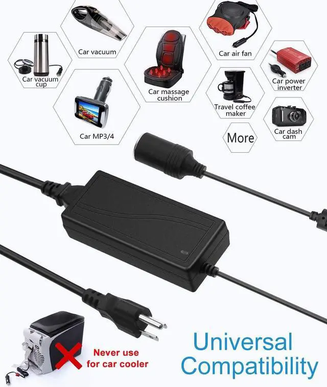 Alt view image 6 of 7 - AC to DC Converter 12V 5A 60W 100-240V to 12V Car Cigarette Lighter Socket AC/DC Power Adapter Power Supply for Car Vacuum Cleaner Car Fan Car MP3 Other Car Devices Under 60W