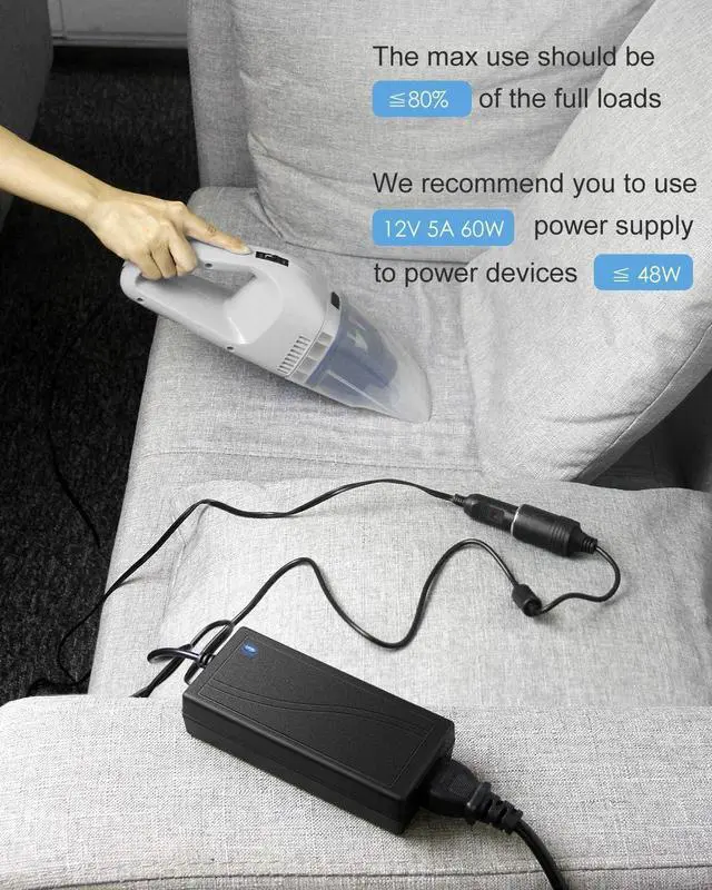 Alt view image 7 of 7 - AC to DC Converter 12V 5A 60W 100-240V to 12V Car Cigarette Lighter Socket AC/DC Power Adapter Power Supply for Car Vacuum Cleaner Car Fan Car MP3 Other Car Devices Under 60W