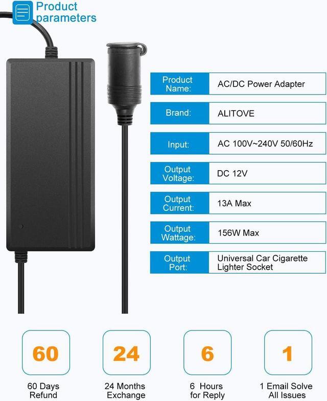 Alt view image 2 of 7 - AC to DC Converter 13A 156W Max 120V 110V to 12V Converter AC/DC Adapter Power Supply with Car Cigarette Lighter Socket for Car Refrigerator Tire Inflator Vacuum Cleaner Washer Air Compressor